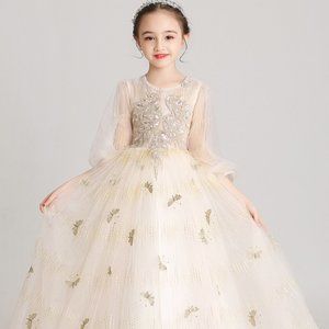 Children princess dress puffed yarn flower child